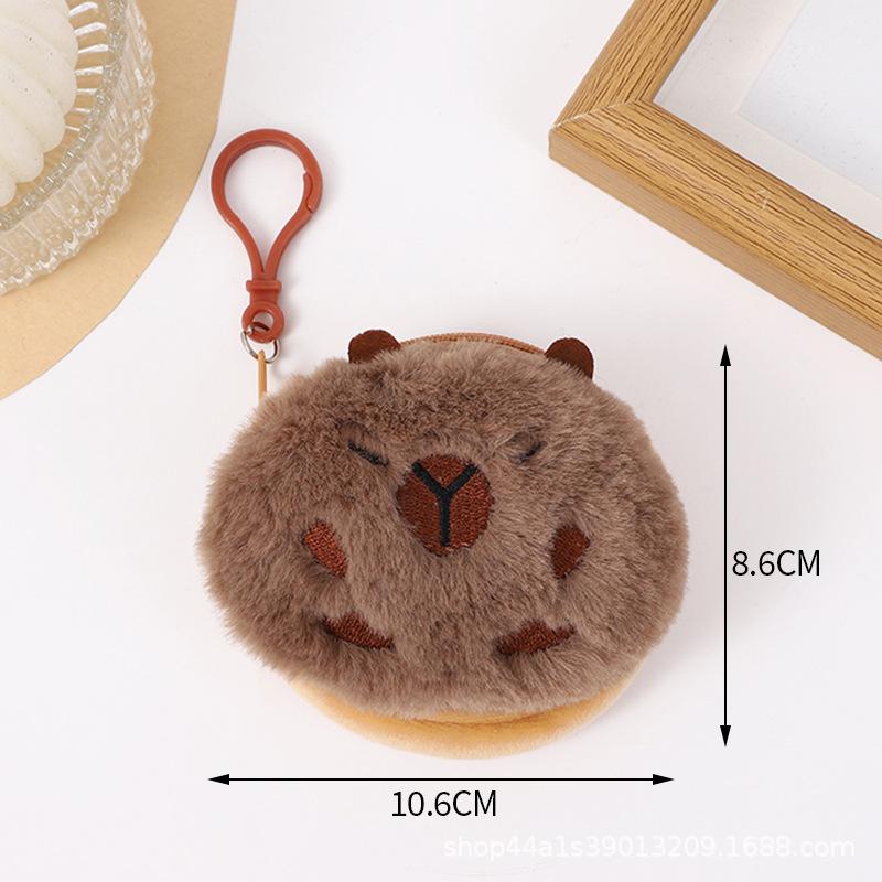 Nowa kreatywna torebka na monety z pluszowym motywem anime Capybara, modna mini torebka na monety, okrągła, kreskówkowa torba z wisiorkiem