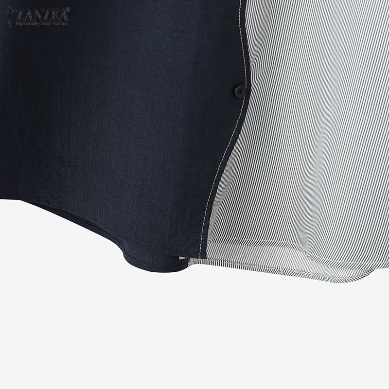 ZANZEA Women Casual Turn Down Collar Long Sleeve Splice Blouse