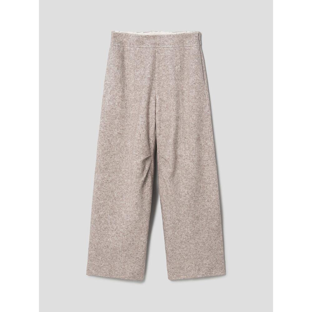 Anggae Melange Wool Blend Curved Pants Ivory