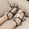 Fashion Eilyken Sexy Thin High Heels Square Toe Women Sandals Summer Flower Narrow Band Shoes Elegant Stripper Party Prom Pumps