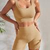 JYL Sports High Waist Tight Shorts Two Piece Ribbed Knit Sports Set