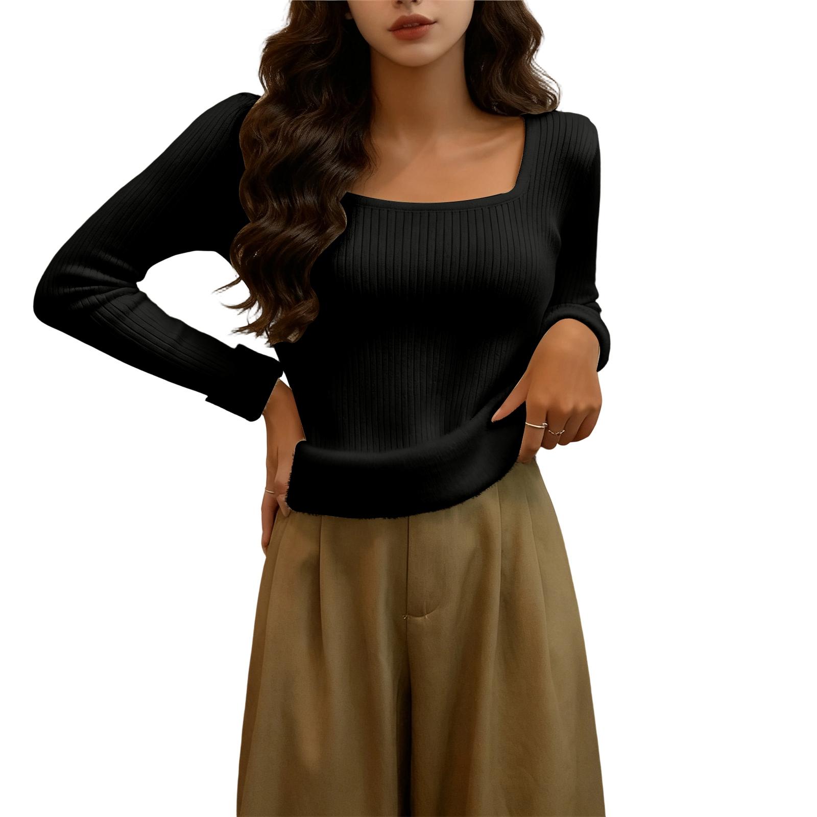 

Женский модный и повседневный однотонный базовый топ с длинным рукавом и флисовой подкладкой One Size