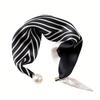 Silk Scarf Necklace with Striped and Leopard Dot Print and Faux Pearl Closure