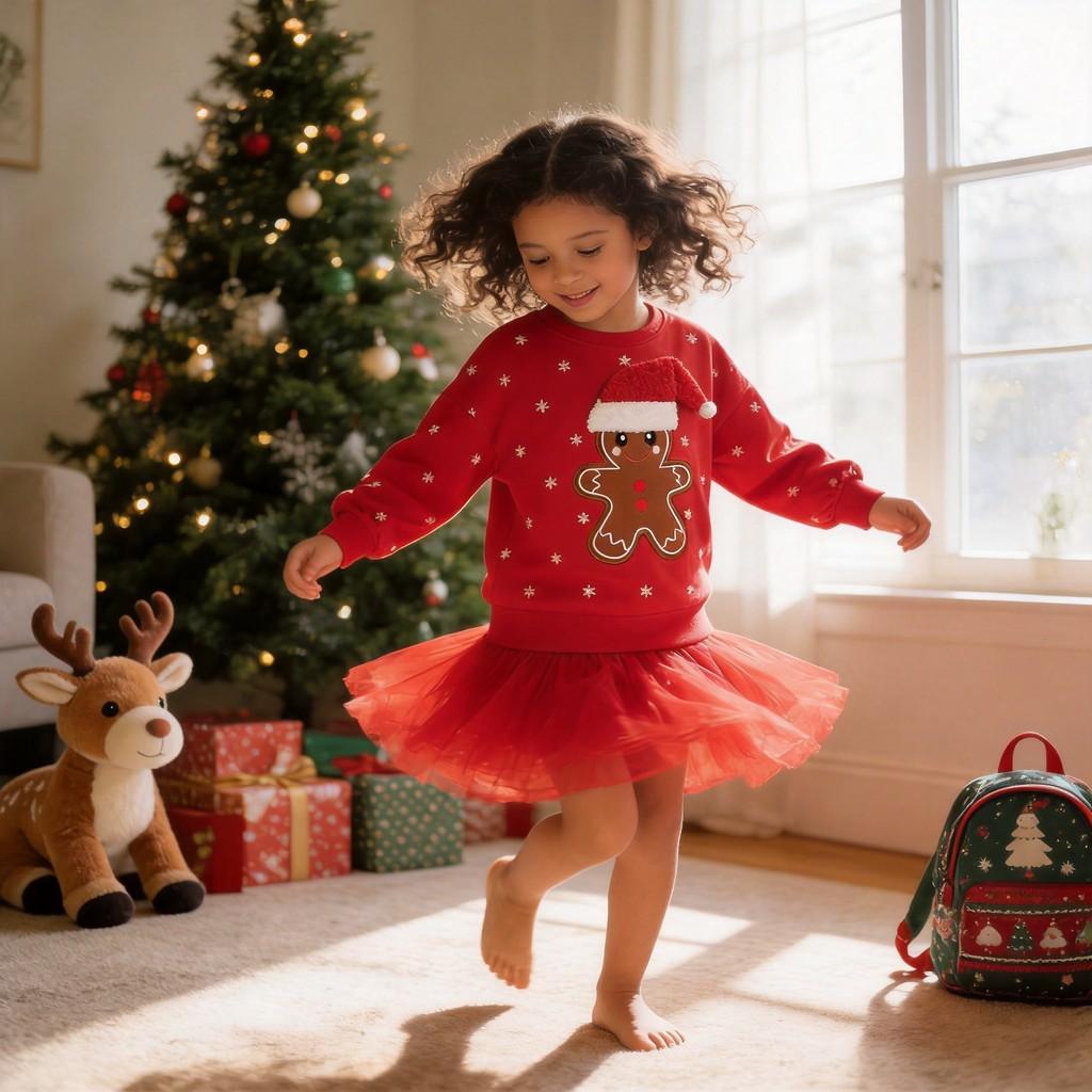Christmas Girl Sweater With Cartoon Pattern For Kids Autumn Wear