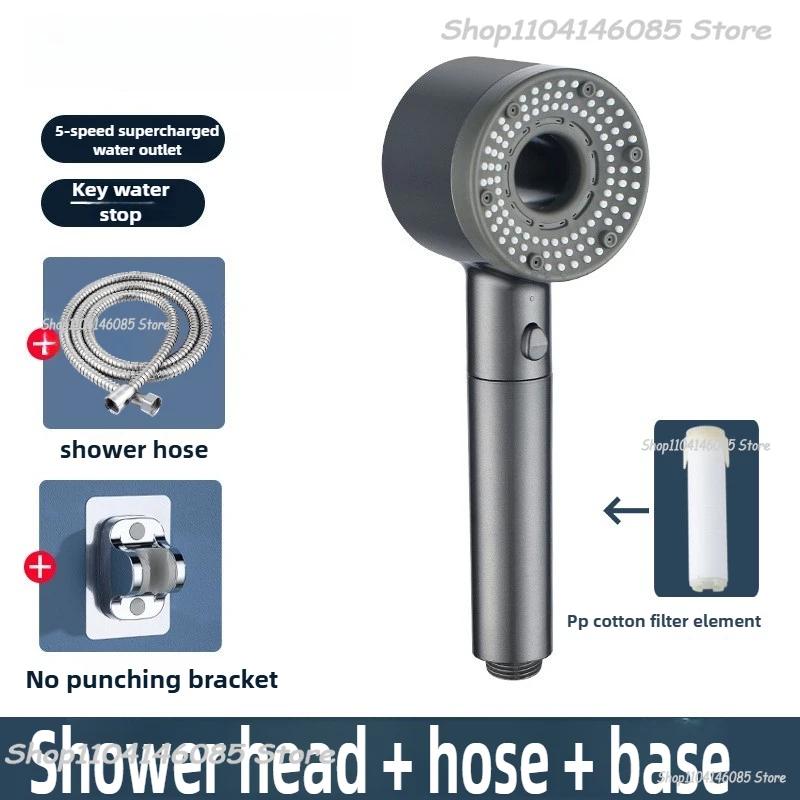 5 Modes High Pressure Shower Head Set Rainfall Handheld Sprayer Nozzle Shower Head with Hose Bracket Bathroom Faucet Accessories