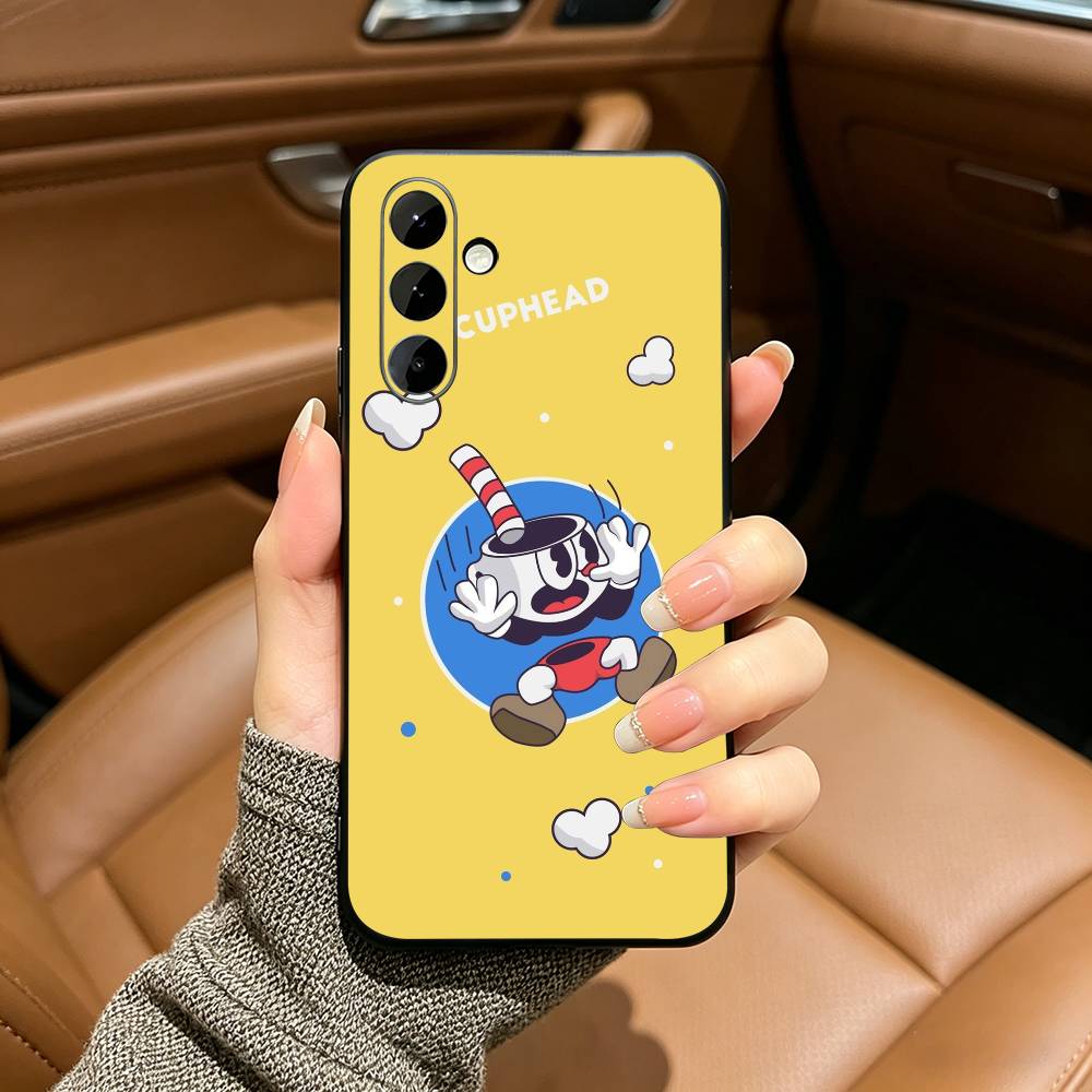 Funda de Teléfono Linda de CupHead y MugMan Para Samsung Galaxy A73,A71 A72,A70,A53,A52,A51,Funda Negra de Silicona Suave