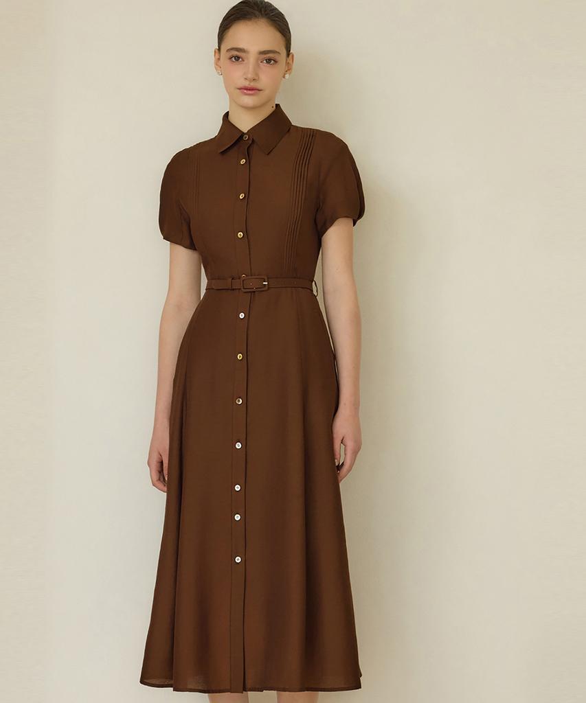 Julie And Kara 25Hs Collar 123 Terroir Line Pintuck Citrus Dress Brown