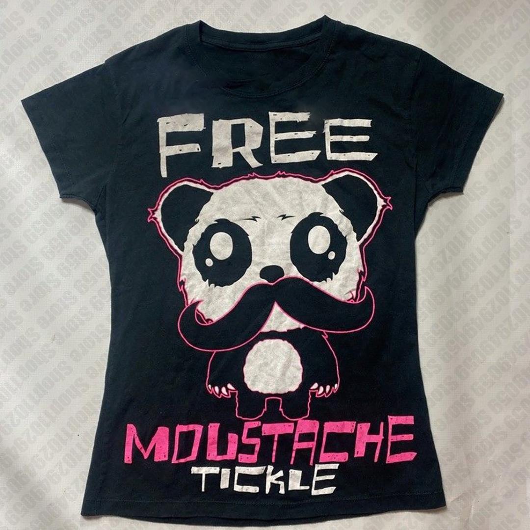 Ästhetische Vintage Kleidung High Street Print Slim Streetwear Goth Kurzarm Tops Baby T-Shirts Emo Mädchen Y2k Stil 2000er Crop Tops M schwarz
