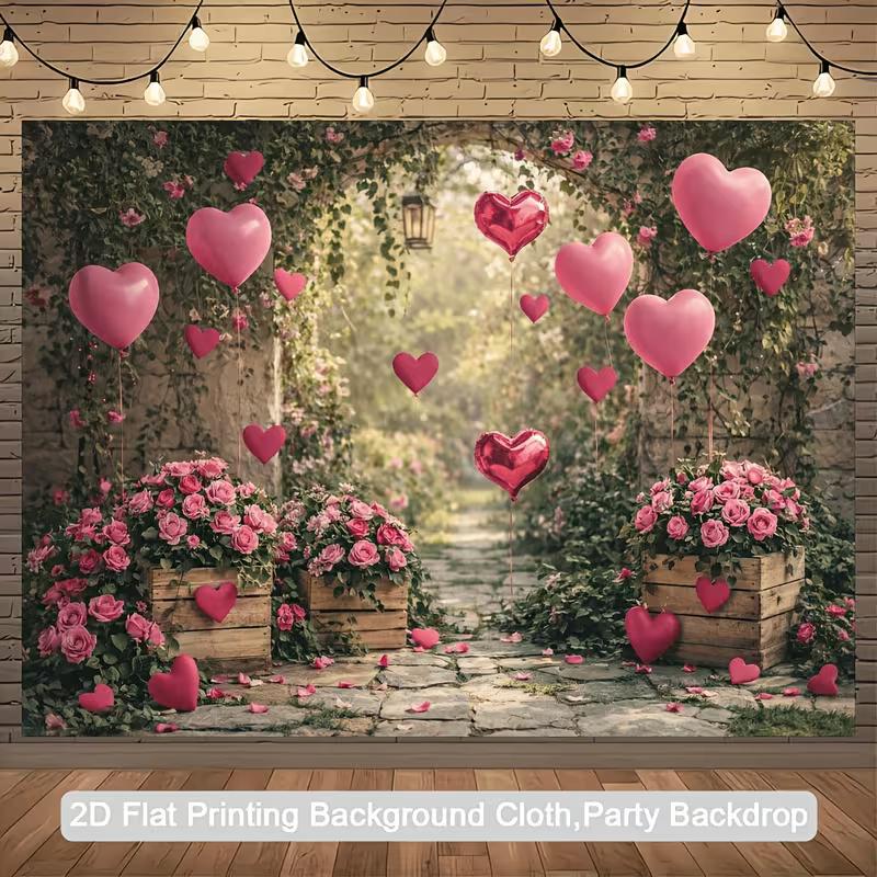 2D Rose Garden Heart Balloon Backdrop Wedding Photography Background