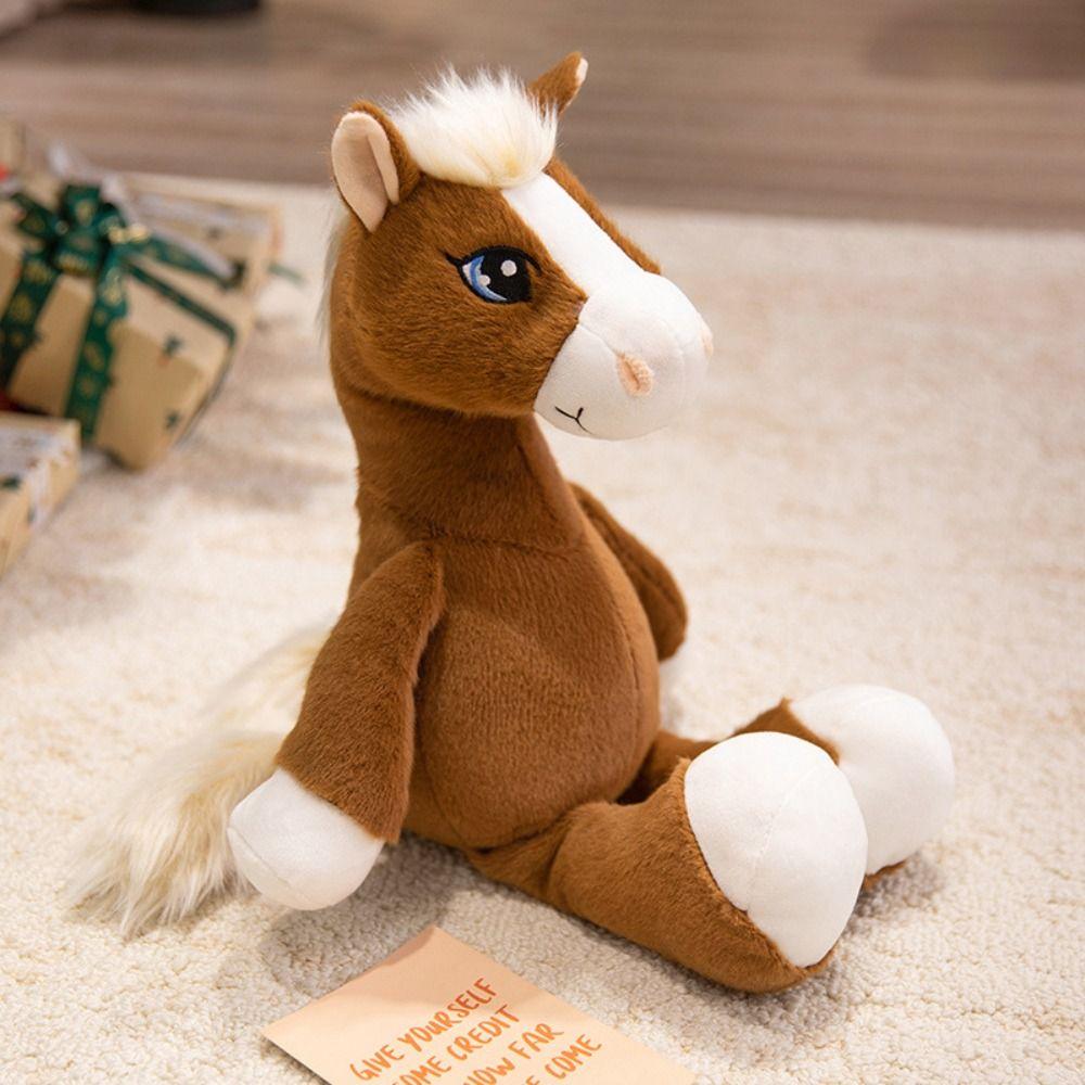 Simulation Sitting Foal Plush Doll with Mane Cartoon Horse Stuffed Toy  Room Decoration
