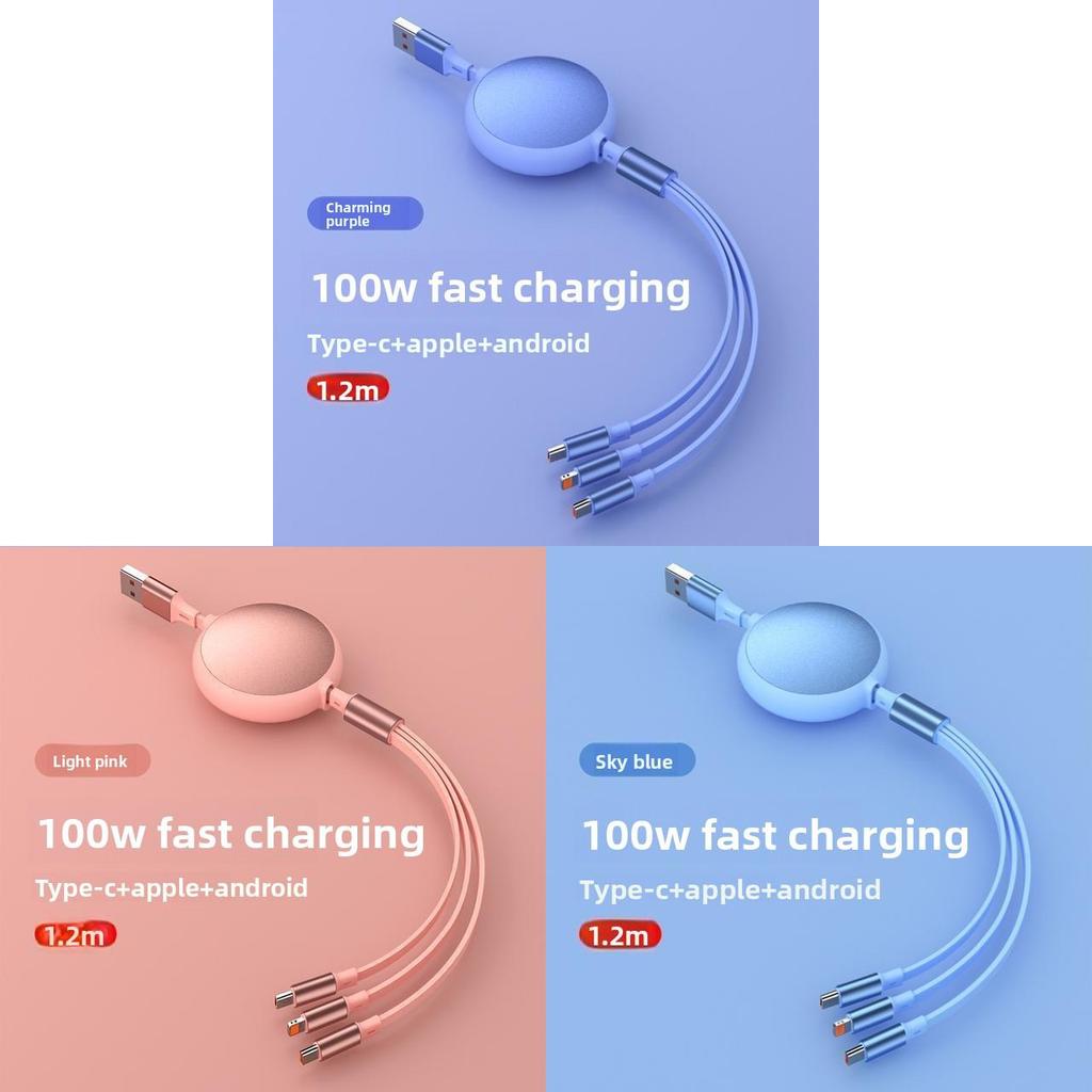 Universal 100w 3in1 Tpe Fast Charging Data Cable For Car And Phone Use