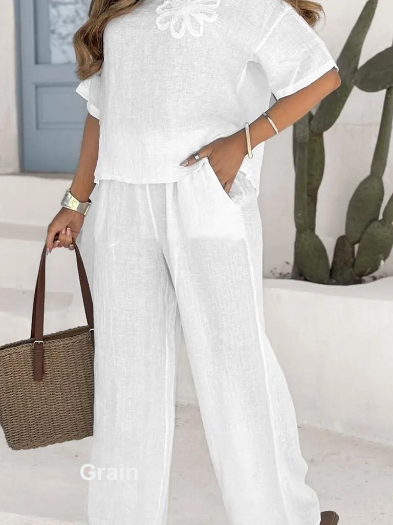 New Women's Outward Bound Set 2 Piece Large Size Floral Casual Outfit High Waist Loose Trousers