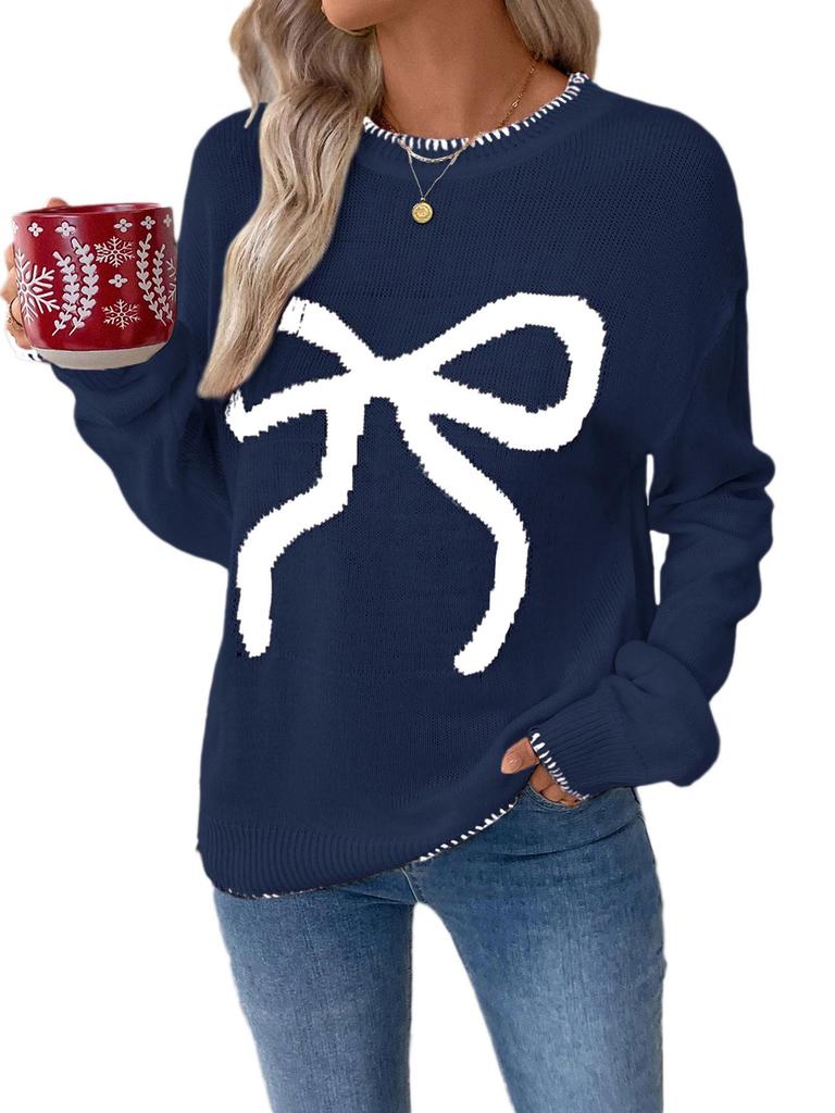 Women's European American Valentine’s Bow Jacquard Sweater - Autumn Winter Fashion