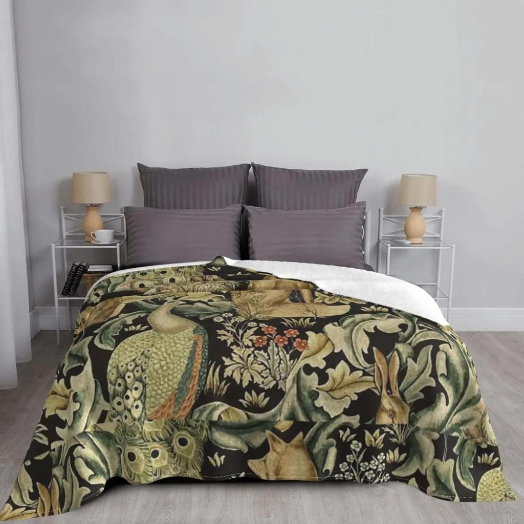 William Morris Forest Fabric Blankets Flannel Dog Rabbit Designer Lightweight Thin Throw Blanket Car Sofa Couch Bedroom Quilt