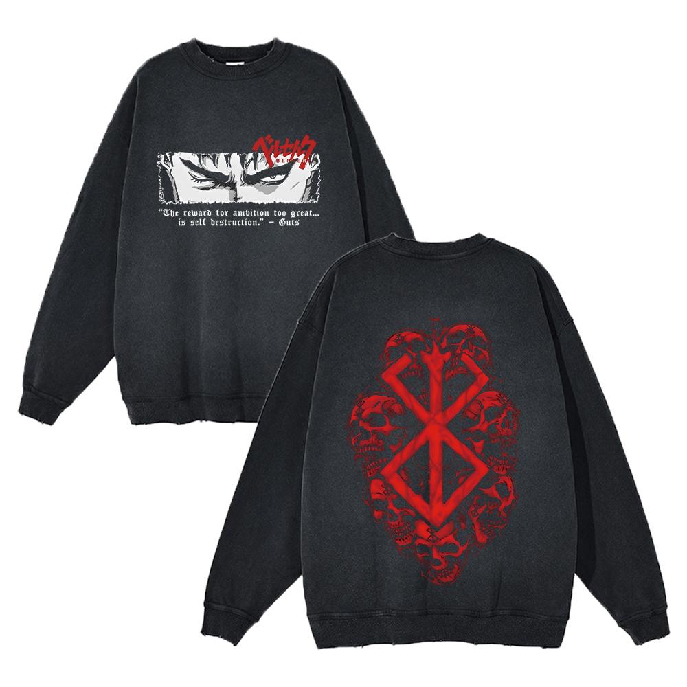 Berserk Potlač loga s kapucňou Bavlna Vintage Anime Streetwear Muži Ženy Bežné mikiny s kapucňou Nadrozmerný Pulóver Harajuku Pánska mikina