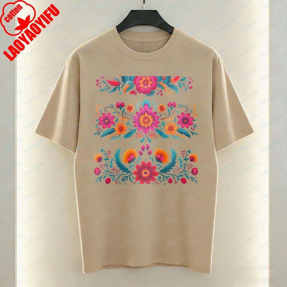 Oaxaca Floral Tee Traditional Mexican Heritage Cultural Pride Printed Tshirt Festival Travel Casual Style Cotton Tops for Women