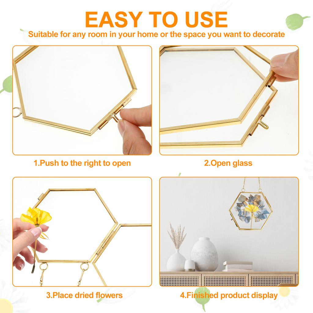 3 Stück Gepresste Blumen Rahmen Metall Fotorahmen Transparente Oberfläche Faltbarer Bilderrahmen Kreative Trockenblumen Display Dekoration