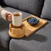 Wood 2 in 1 Couch Arm Tray Movable with Rotating Mug Holder Sofa Armrest Gap Tray Space Saving Sofa Armrest Storage Tray Drinks