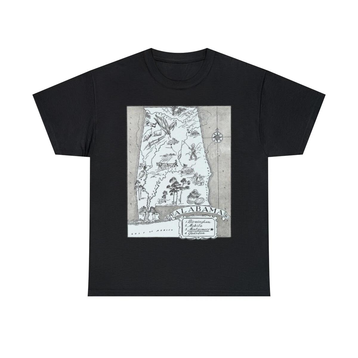 Retro Alabama Map Graphic Tee Shirt, S-5XL 3XL