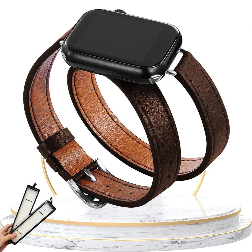 Double Tour leather Strap For Apple Watch ultra band 49mm 45mm 42mm 44mm Series 8 7 6 Se 5 4 3 2 Iwatch 6 38mm 40mm Correa 41mm