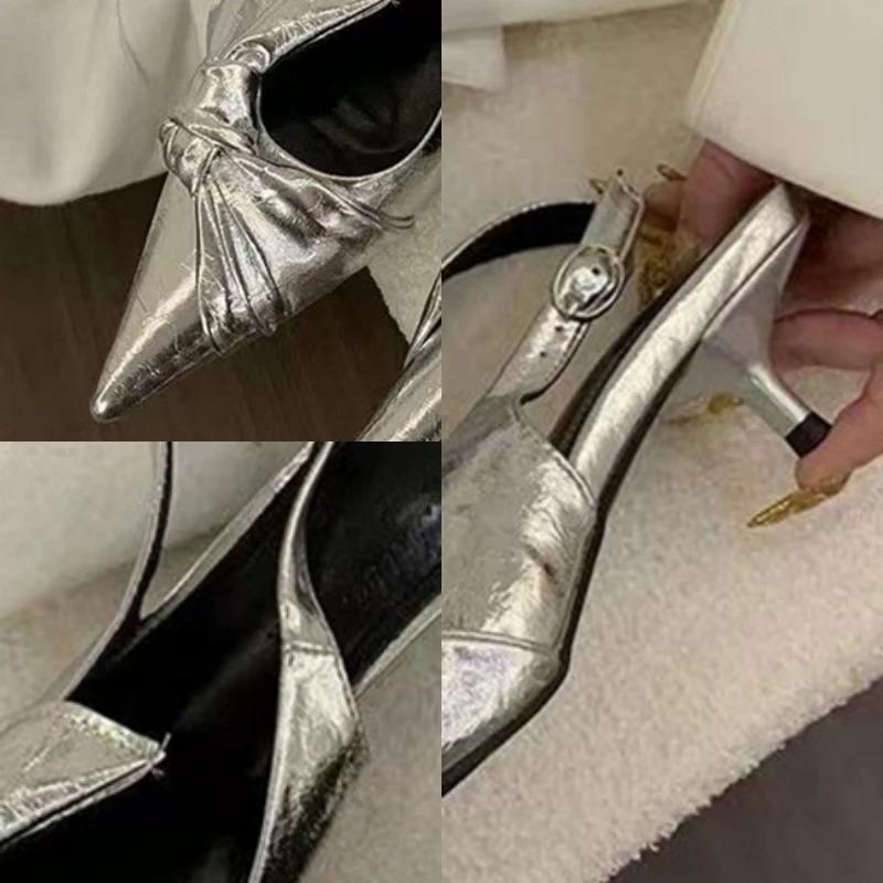 Elegant Bow Women's Sandals Pointed Toe Heeled Shoes Woman Mules Shoes 2025 Summer Trend Designer Pumps Party Zapatos Mujer