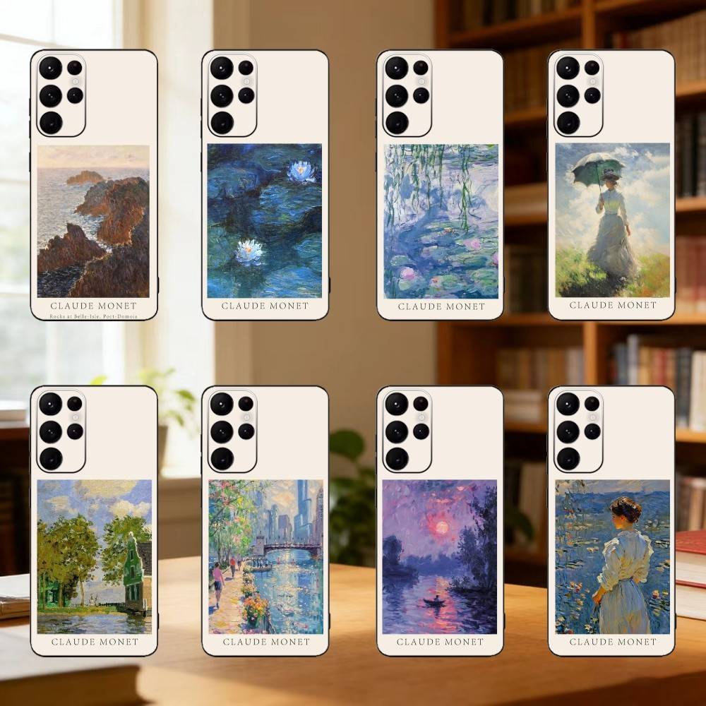 Claude Monet Ins Fishion Phone Case For Samsung S25,24,23,22,30,21,10,9,Ultra,Plus,Lite Soft Black Case