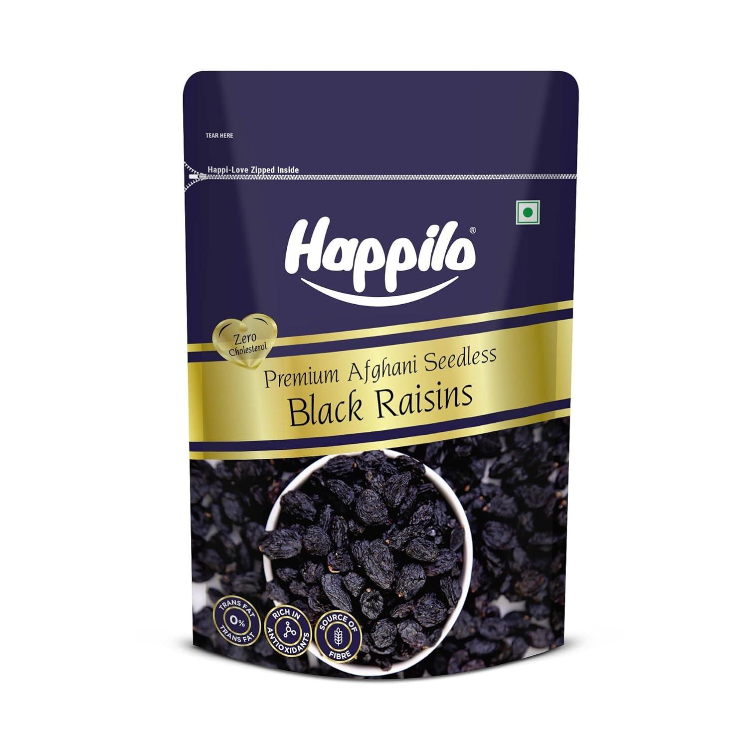 Афганский черный изюм (250 г), Premium Afghani Seedless Black Raisins,  Happilo