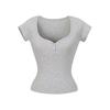 Women's Sweetheart Neck Short Sleeve T Shirt Slim Fit Basic Solid Color Tee