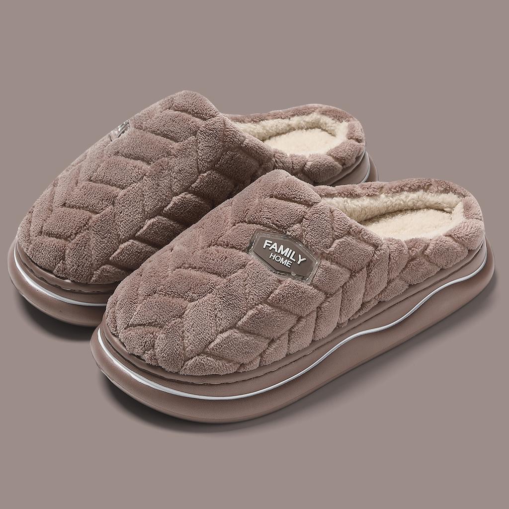 Winter Couple Style Basic Design Women Plush Slippers Non-slip Warm Thick Furry Men Home Cotton Shoes