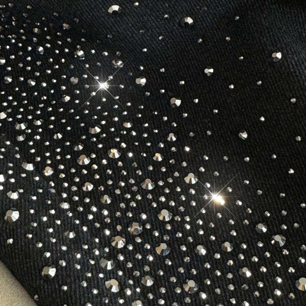 Li Wanjun Korean Style High-Waist Straight Leg Slimming Denim with Large Particle Rhinestones