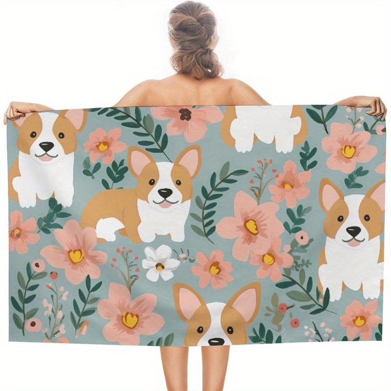 

Corgi Spring Garden Bath Beach Towel, Quick Dry for Sports Spa Yoga Hotel Gym W40*H60(CM)