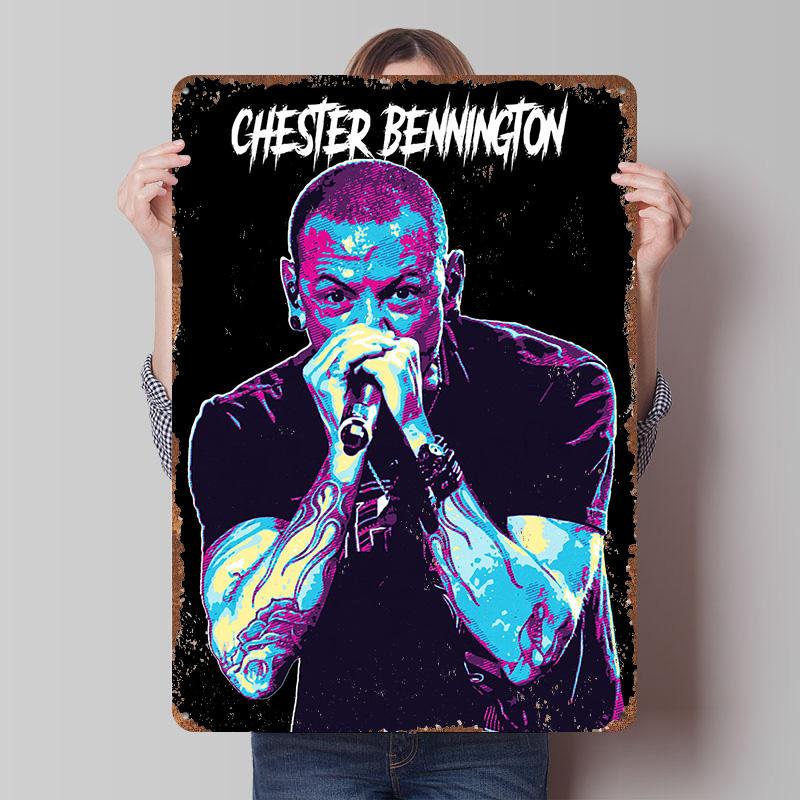 

Chester Bennington Vocalist of Linkin Park Metal Poster Customized Wall Art Retro Vintage Tinplate Signs for Room Decor Men Home 20x30cm（7.8x11.8inch）