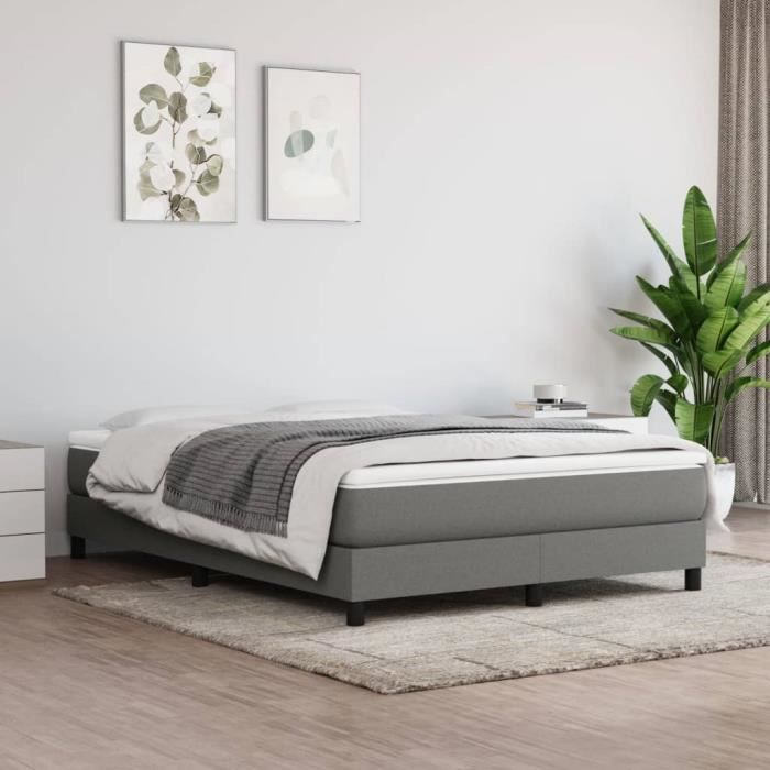 3144086 vidaXL Lit à sommier tapissier avec matelas Gris foncé 160x200cm Tissu