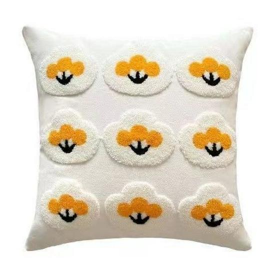 Embroidered Daisy Floral Cushion Cover, Pastoral Style, Removable & Washable for Homestay or Bay Window Decor.