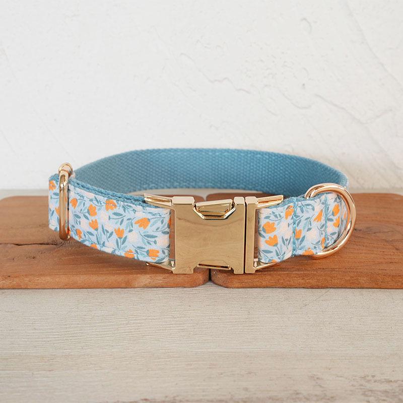 MUTTCO Blue Lilac Flower Pet Collar & Leash Set with Light Gold Buckle - UDC-152J XL