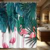 1pc Tropical Flamingo Shower Curtain with Lush Green Leaves - Modern Exotic Design, Vibrant Pink & Teal Bathroom Decor, 70.87x70