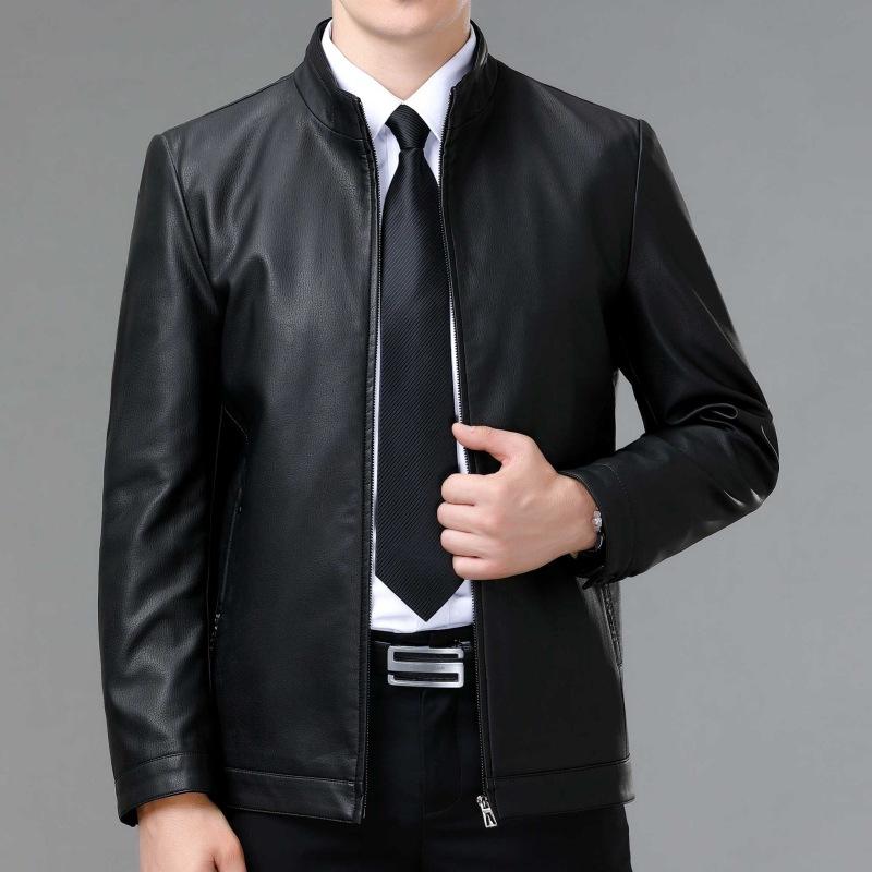 

Куртка из натуральной кожи для мужчин среднего возраста, куртка из овчины для папы, осенняя повседневная мужская короткая кожаная куртка с воротником-стойкой 195