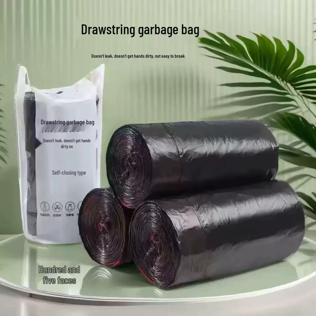 Drawstring Large Black Trash Bags - Thickened Household Value Pack for Kitchen Storage 50-Count Roll Drawstring Trash Bag
