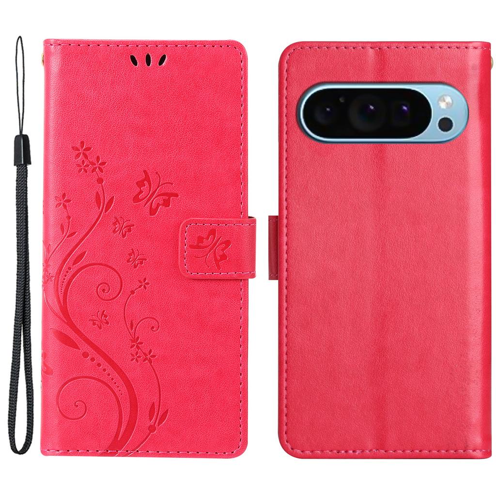 For Google Pixel 9 Pro XL Cell Phone Case Butterfly Imprinted Anti-Scratch Leather Wallet Cover