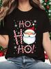 Fashion Summer New Women's Round Neck Cartoon Santa Claus Pattern Letter Printed Short Sleeve Casual Comfortable Fashion T-shirt
