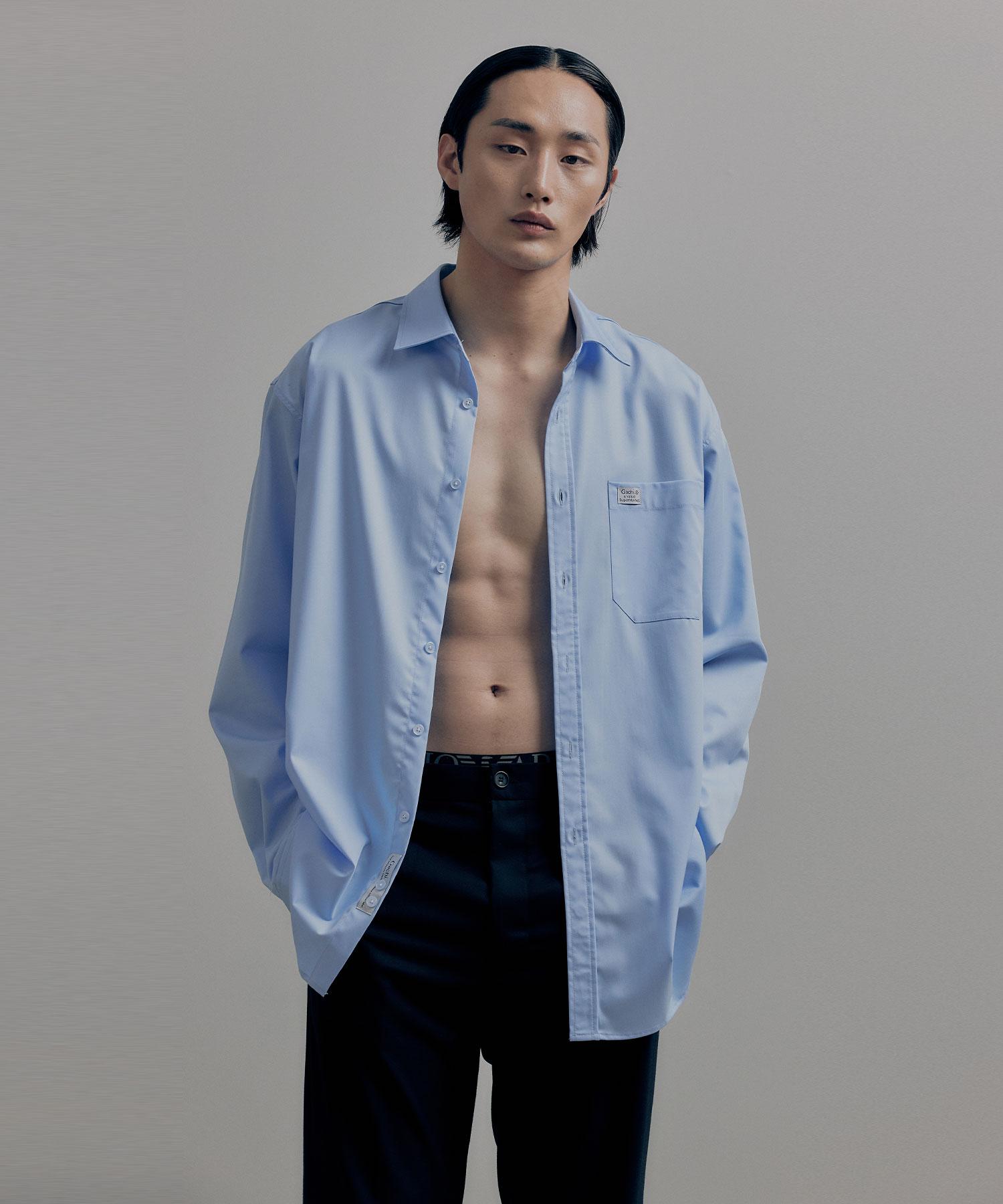 Gachi Solid Loose Fit Overshirt Blue L