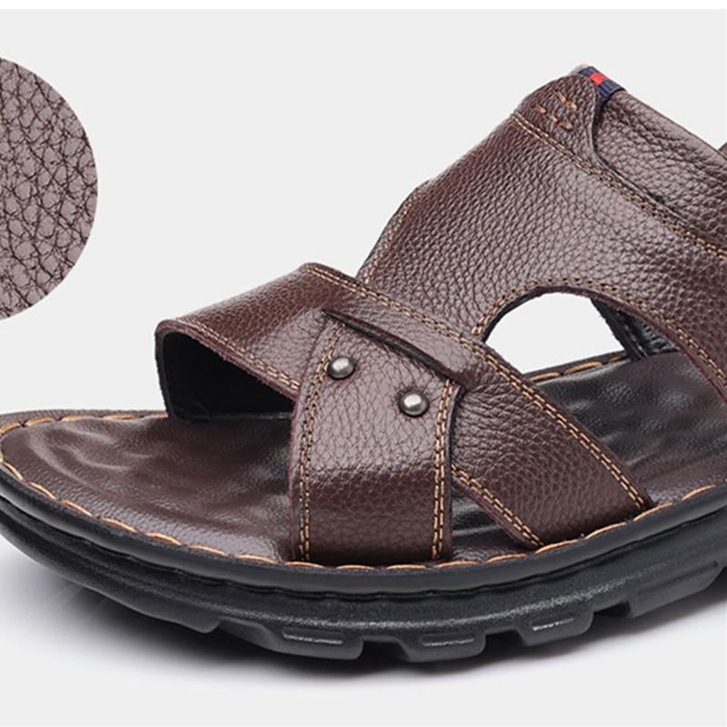 Fashion Fashion Comfortable Men's Sandals Solid Color Open Toe Mens Leather Sandals 2024 New Slippers Beach for Male Leather Footwear