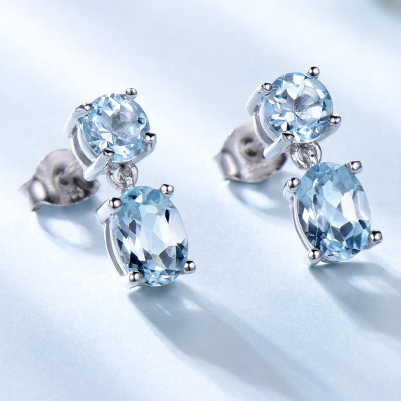 Gica Gema Jewelry S925 Sterling Silver Blue Long Style Classic Personalized Stud Earrings For Women Fine High Grade Jewelry Gift To Valentine's