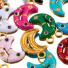 5pcs 2pcs Color Enamel Heart Moon Charm Stainless Steel Crystal Beads Earrings Pendant DIY Jewelry Making Necklace Accessories