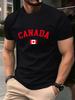 Kanada Text Med Flagga Tryckt Bomulls T-shirts HerrS Sommar Kortärmad T-shirt Mjuk Överdimensionerad Rundhalsad Toppar Grundläggande Herrkläder
