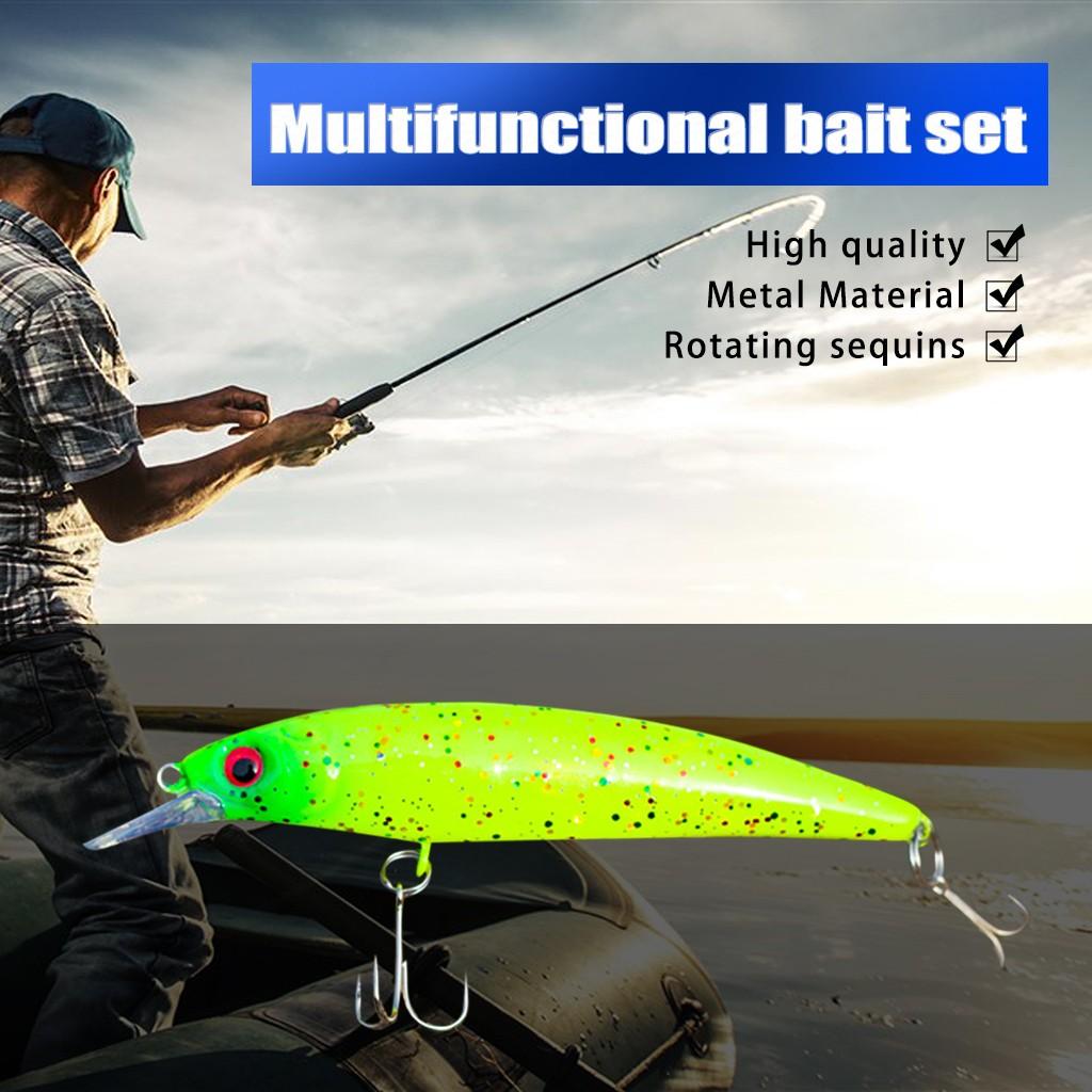 Fishing Lure Long Casting Hard Bait with Holographic Surface and Dual Treble Hooks for Freshwater and Saltwater Fishing