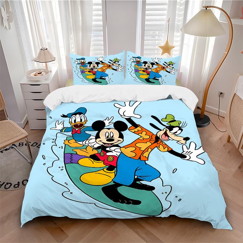 

3pcs set Mickey Mouse Surfing1pc of quilt cover+2pcs of pillowcase, no core, print bedding, All Seasons Bedroom Setting104 135x200cm