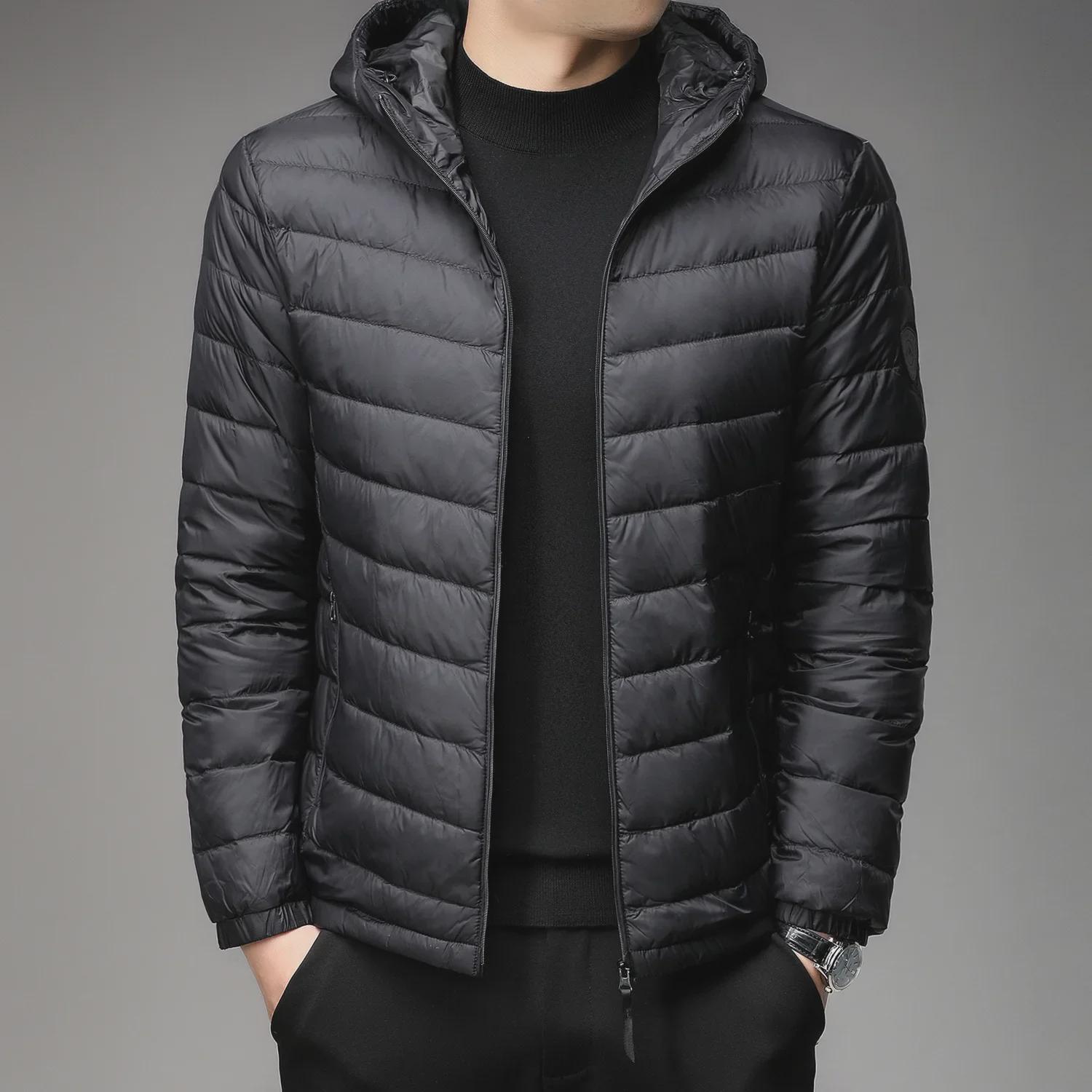 

Тонкий мужской пуховик: Осенне-зимний короткий фасон, воротник-стойка, с капюшоном, для людей среднего возраста и молодежи 5XL 170-190 jin