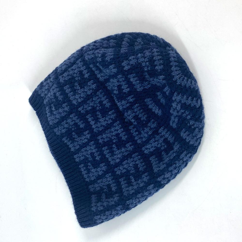 FENDI FXQ798 beanie hat knit hat knit cap Zucca logo  Knit hat Cashmere Navy