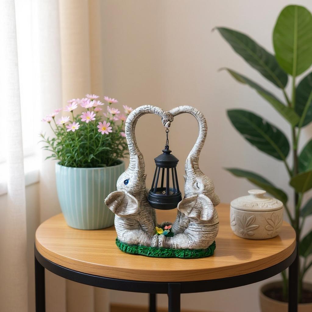 Solar Elefant Hängelampe Mandarin Liebe Zwillings-Elefanten Wasserdicht Solar Außen Statue Ornamente